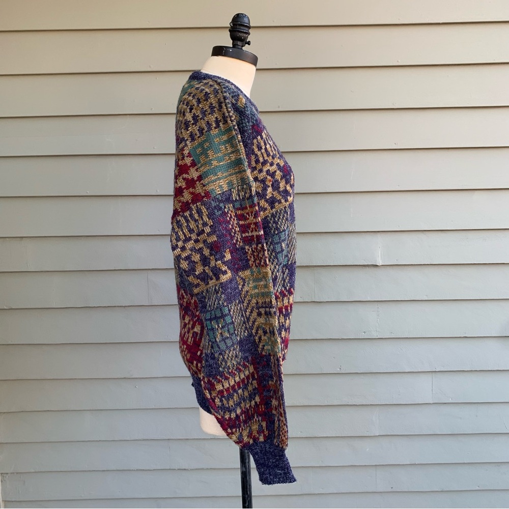 Vintage 80s Colorful Multicolor Geometric Loud Cosby Grandpa Plaid Sweater XL - Picture 7 of 17